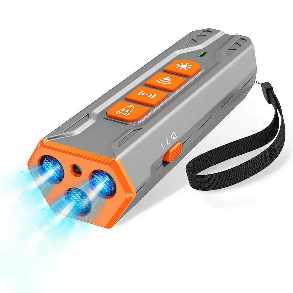 Three-head ultrasonic dog trainer device in ABS plastic with handheld remote design