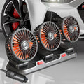 Three head portable electric cooling fan for vehicles with cigarette lighter and USB power options