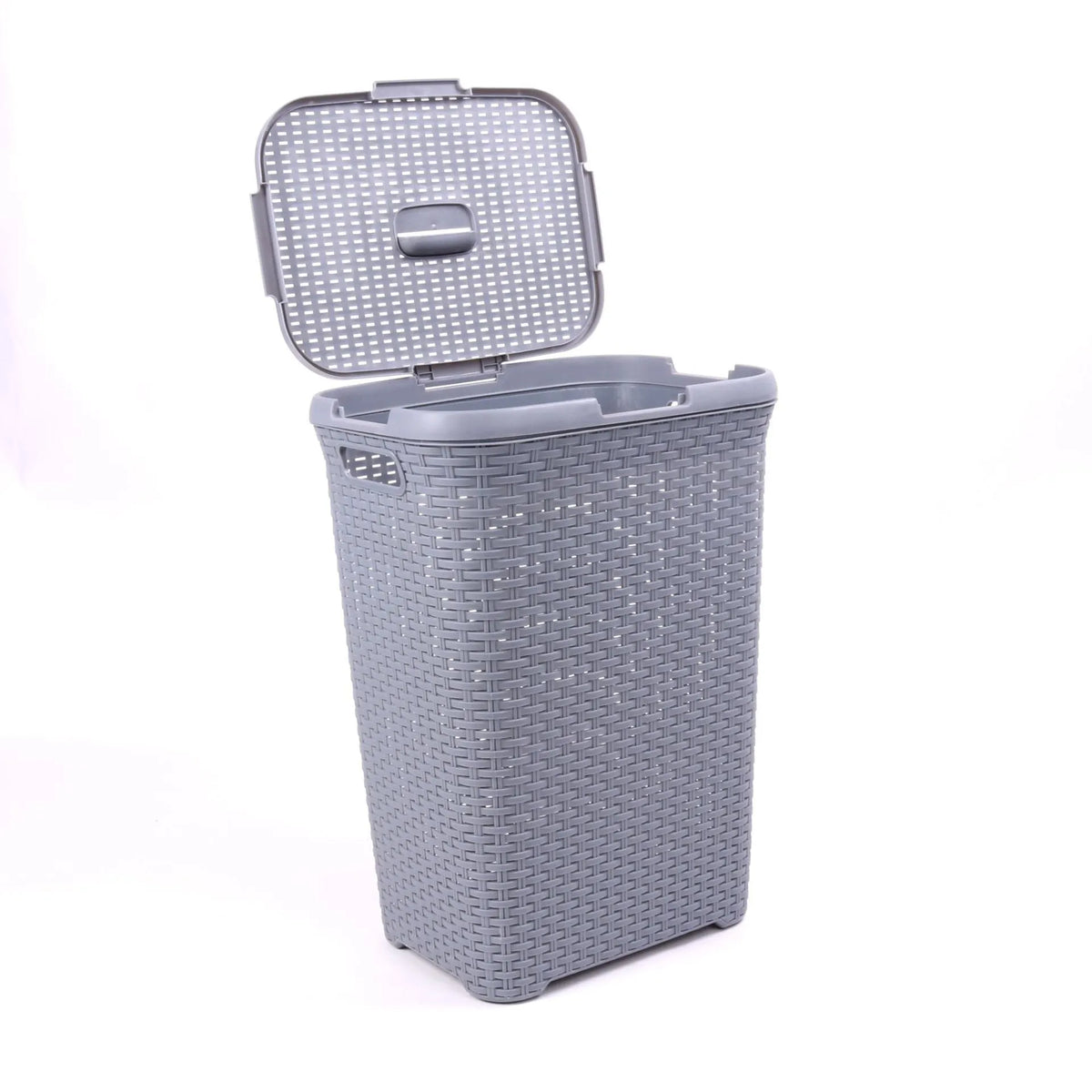Plastic rattan woven laundry basket in beige color 44x34x62cm polypropylene