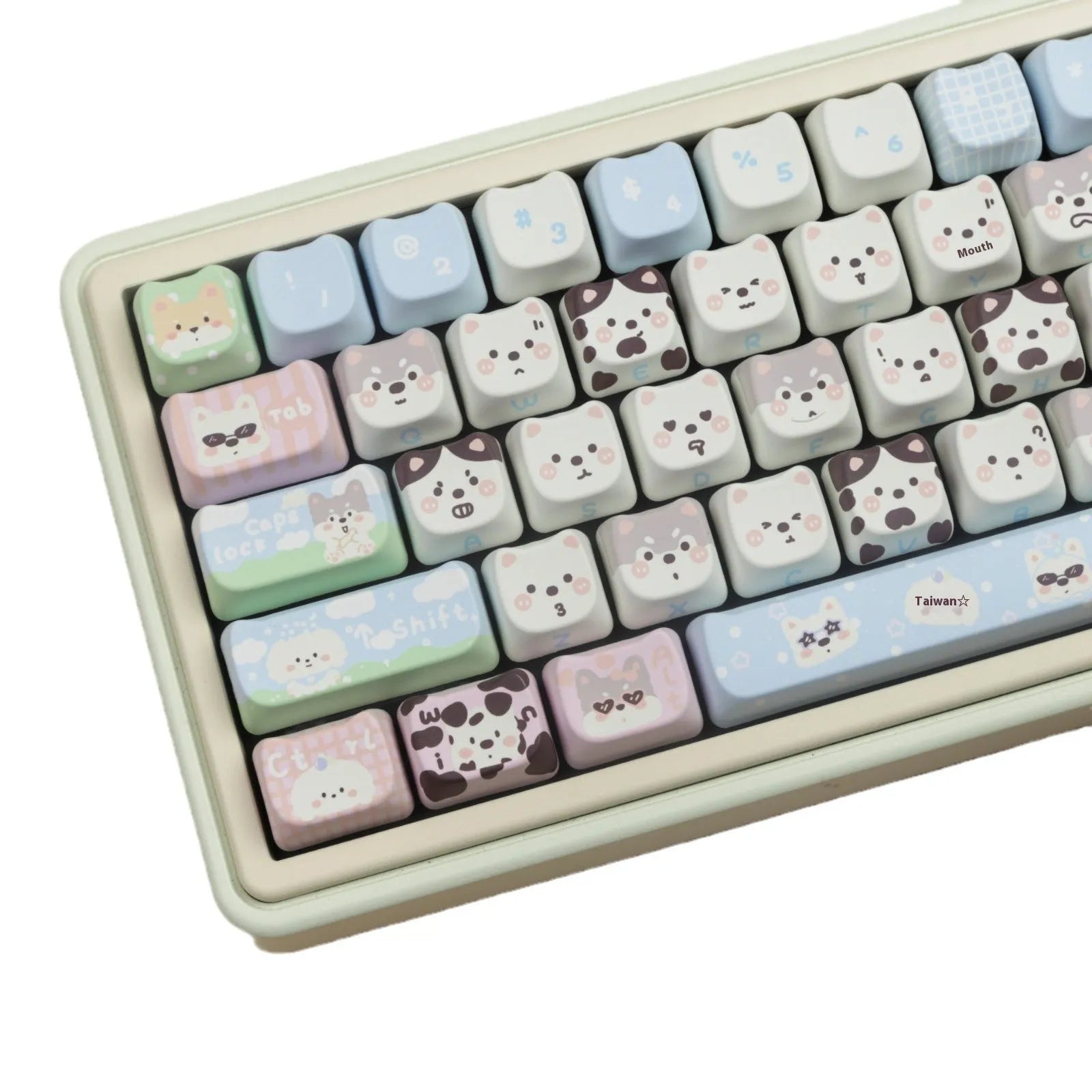Puppy themed PBT sublimation keycap set with 26 pieces and keycap puller for mechanical keyboard customisation