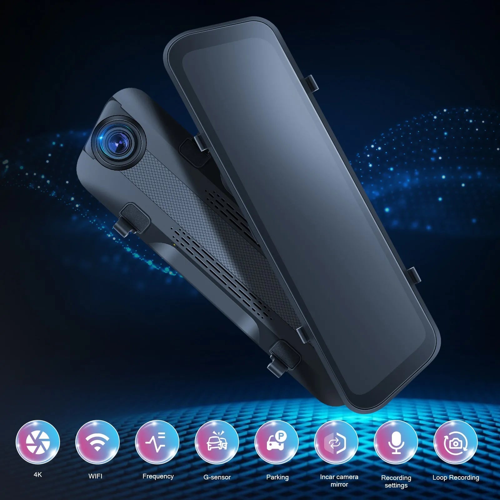 9.66 inch streaming media rearview mirror with touch screen and dual camera system for car.