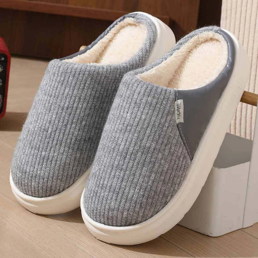 Winter warm plush home slippers with thick non-slip sole in various colours
