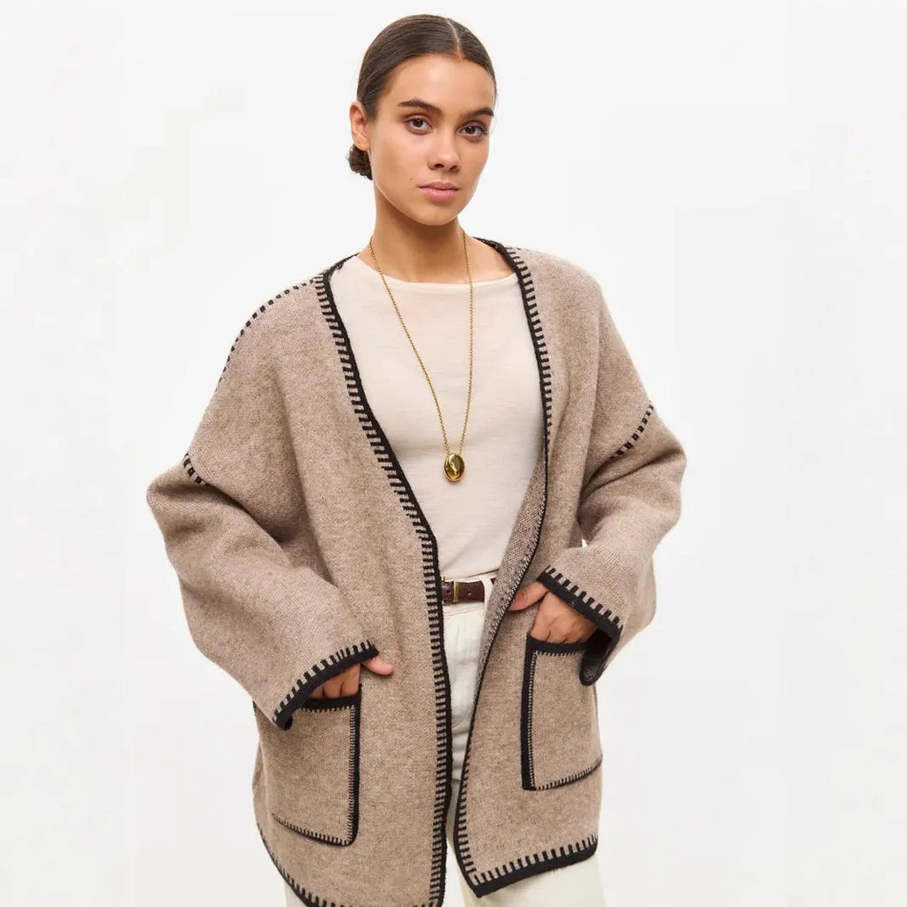 Loose lace-up knitted cardigan sweater coat in thick imitation cashmere fabric