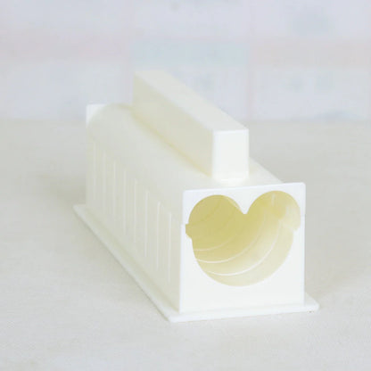 Plastic sushi making kit with 5 molds for creating heart, round, and square sushi shapes