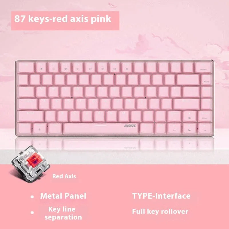 Pink metal mechanical gaming keyboard with white backlight and 82 keys