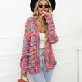 Rose red rainbow mixed colour festival cardigan knitted coat with loose street fashion fit