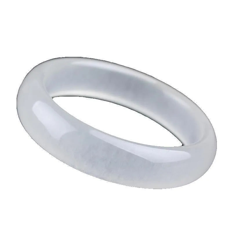 Minimalist jade bracelet in Ice-like White Moonlight colour showing both flat rod and round rod profile options