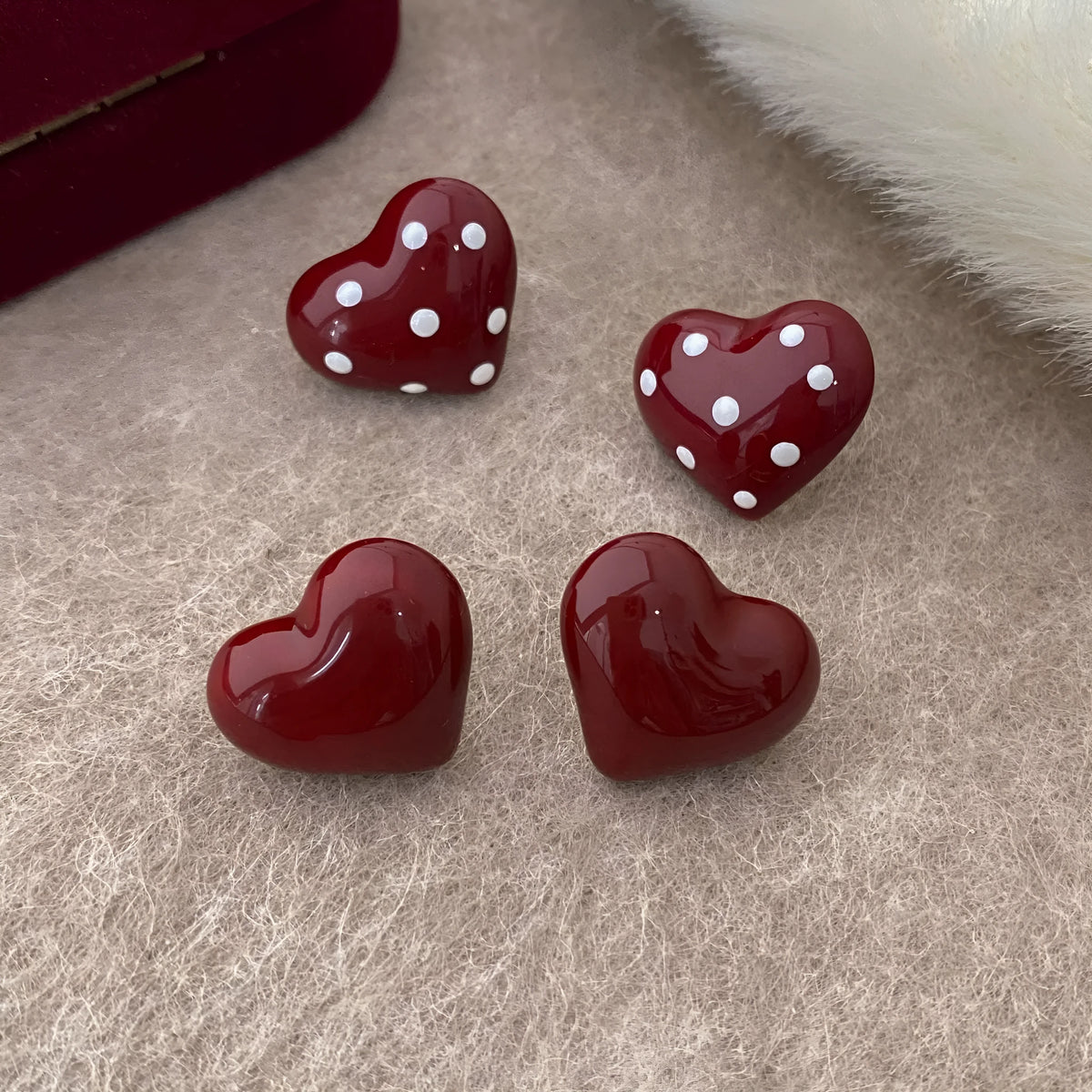 Red drip glaze love heart ear clip no piercing stud earrings on copper base simple style for women