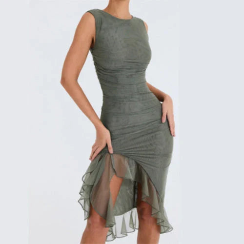 Chic sleeveless mini dress with collage design in various colors for stylish summer parties and events