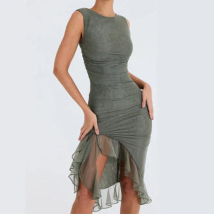 Chic sleeveless mini dress with collage design in various colors for stylish summer parties and events