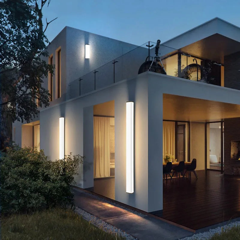 Outdoor wall light with LED strip, stainless steel and PC construction, IP65 waterproof rating