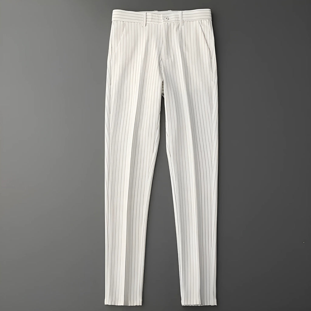 Men's thin loose casual suit pants showing draping design in black and white colour options