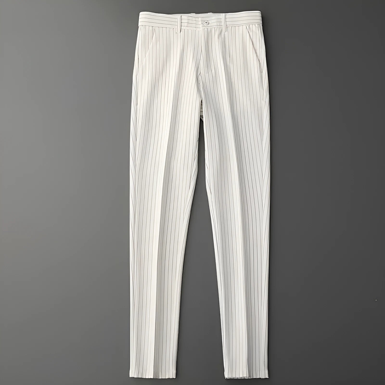 Men's thin loose casual suit pants showing draping design in black and white colour options