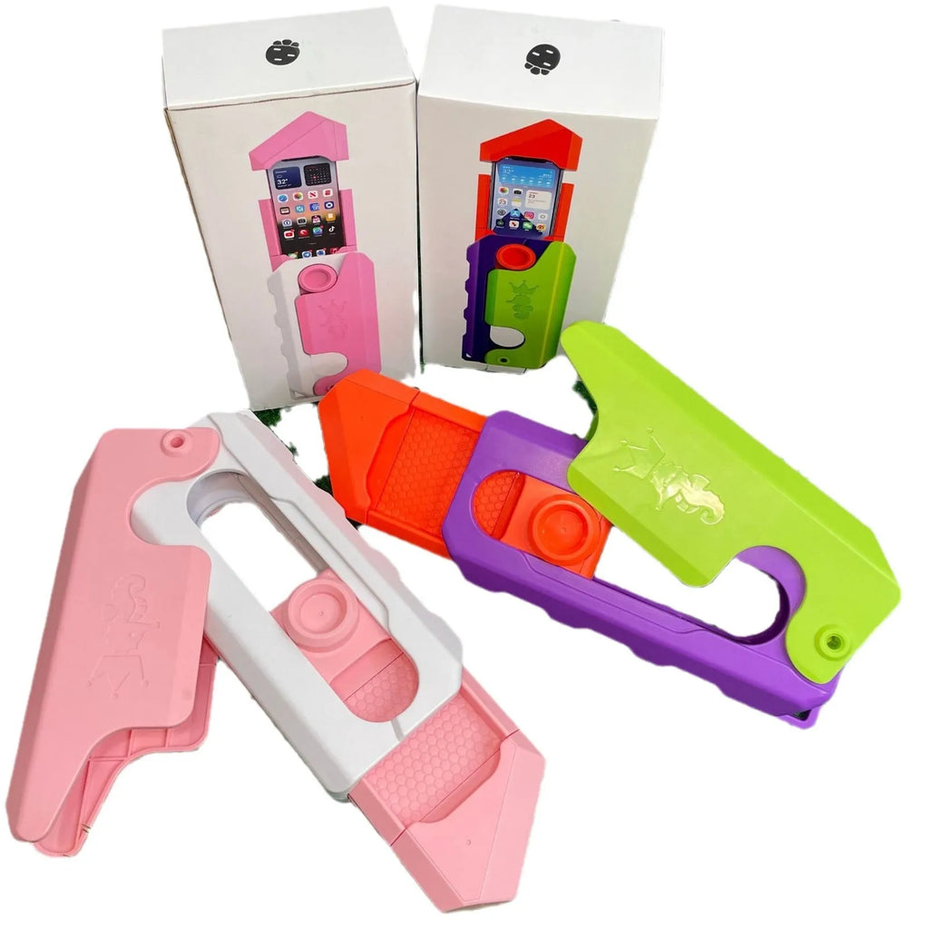 Pink White plastic phone case with built-in decompression toy featuring radish knife design