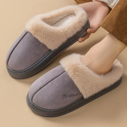 Winter fluffy slippers with non-slip soles in pink, khaki, white, and grey