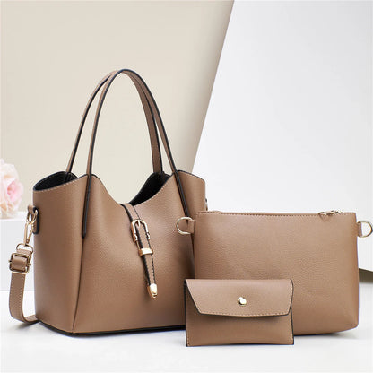 Three-piece portable shoulder bag set in various colours with large capacity and durable PU material