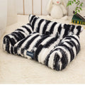 Large plush pet sofa bed for cats in brown with pattern drawing, size 75x55x25 cm