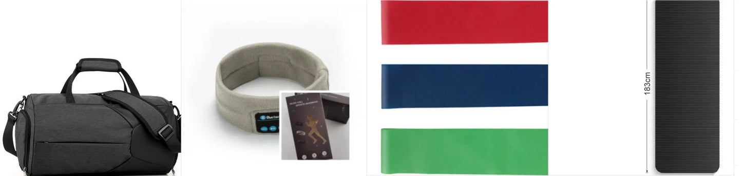 Wireless Bluetooth headband for fitness and yoga in rose red, deep blue, black, and gray