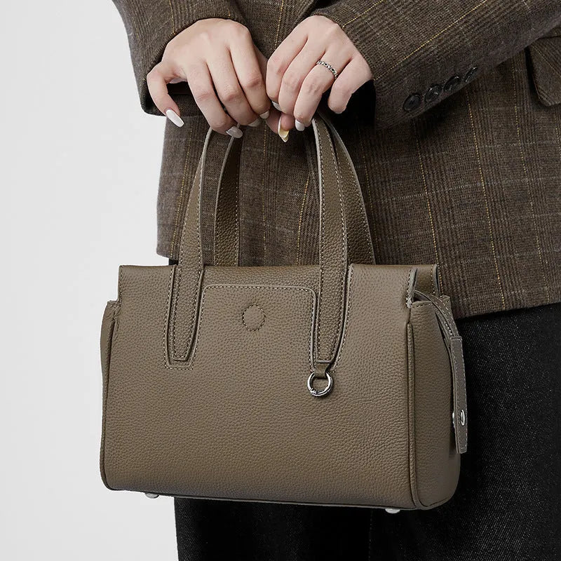 Genuine cowhide leather crossbody bag in horizontal square design with single shoulder strap