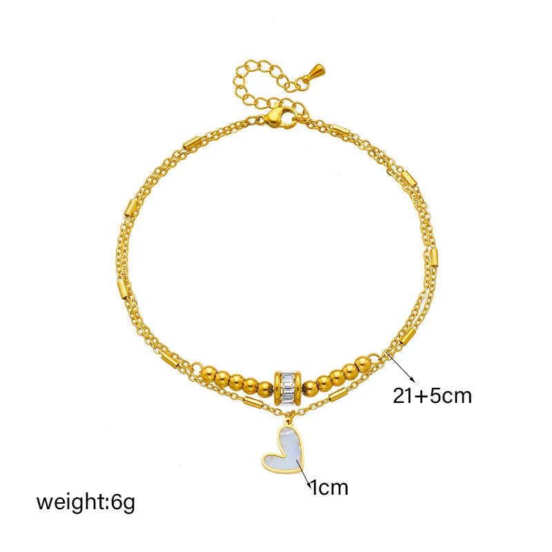 Boho classic love heart ankle chain with double layer design in gold