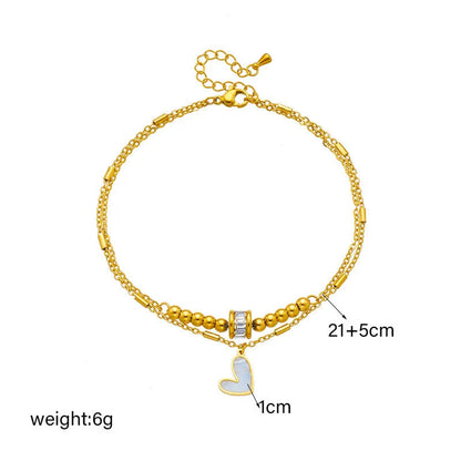 Boho classic love heart ankle chain with double layer design in gold