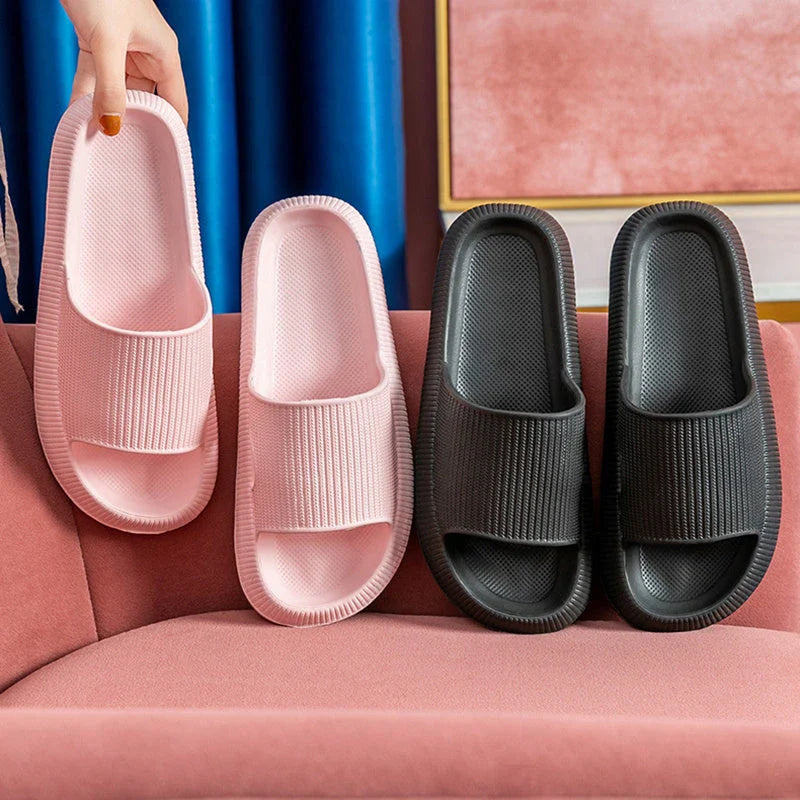 Stylish and comfortable EVA bathroom slippers with soft cushioned soles and anti-slip design, available in a variety of vibrant colors.