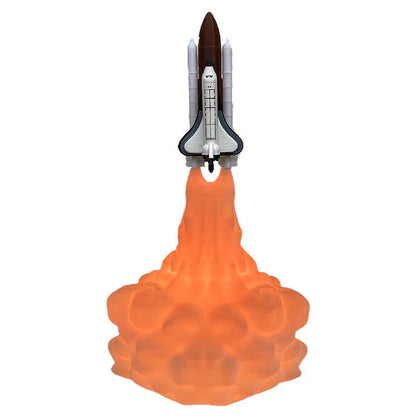 A 3D-printed rocket-shaped night light with adjustable LED lighting, made from eco-friendly PLA material