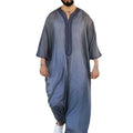 Mens grey linen cotton loose pullover Muslim robe on model