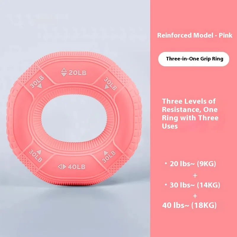 Silicone grip ring hand exerciser in grey with 20-30 pound resistance for finger and grip training
