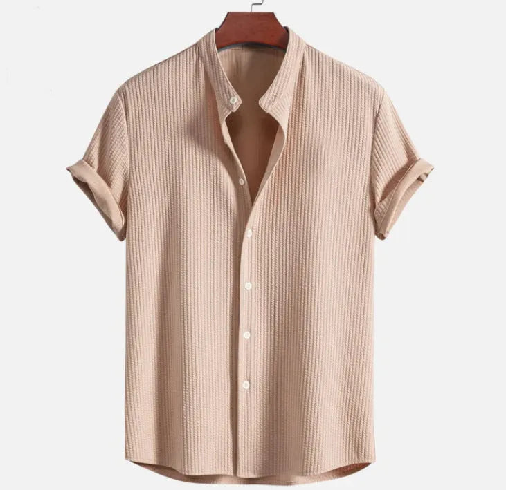 Men's loose summer shirt with short sleeves in polyester fabric showing colour options
