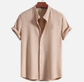 Men's loose summer shirt with short sleeves in polyester fabric showing colour options