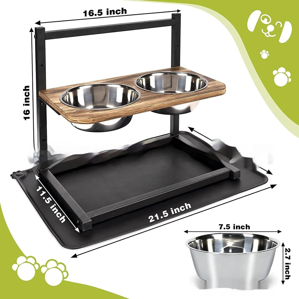 Black iron dog bowl rack with dimensions 42x30x40 cm for elevated feeding