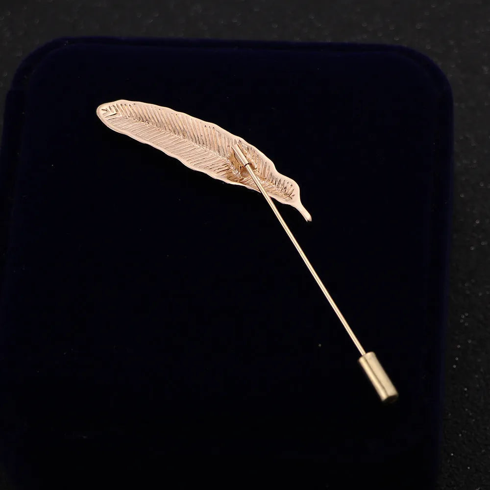 Men's feather brooch academic style alloy electroplated gold colour boutonniere suit decoration