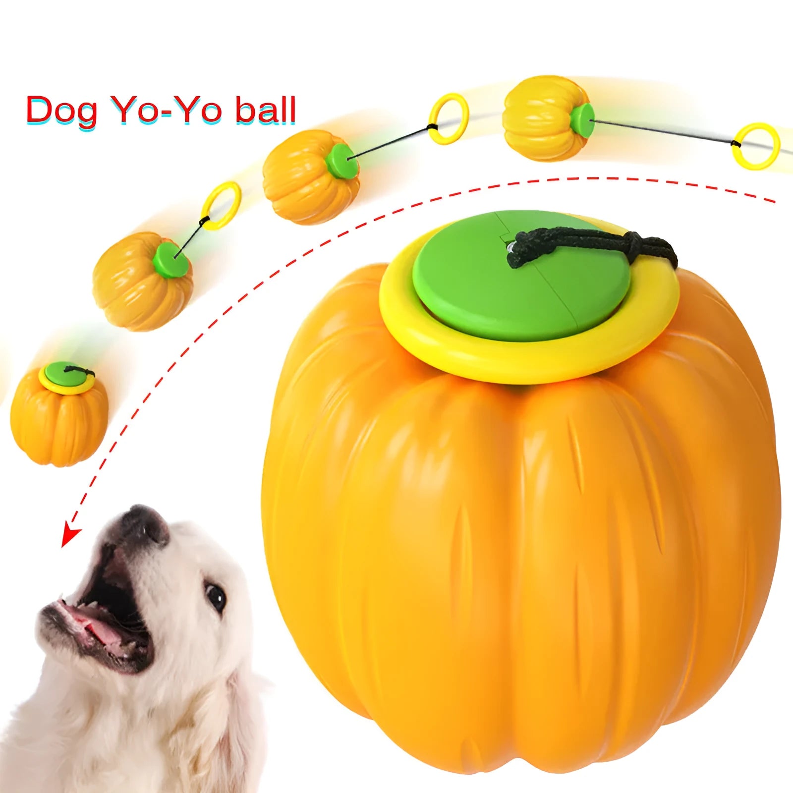 Green, orange, and yellow 69mm Halloween pumpkin dog training ball with squeaker