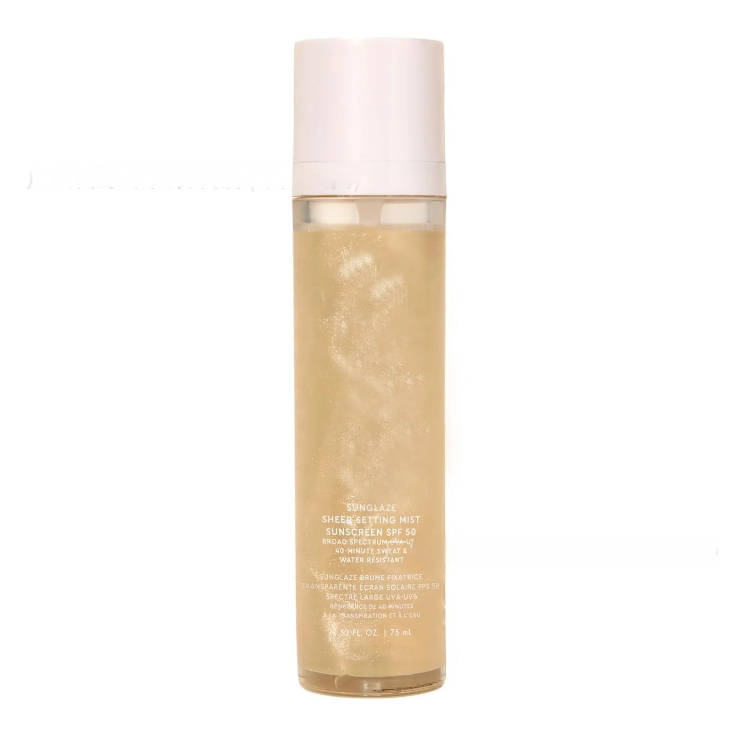 75ml bottle of hydrating facial spray toner on a pink background.