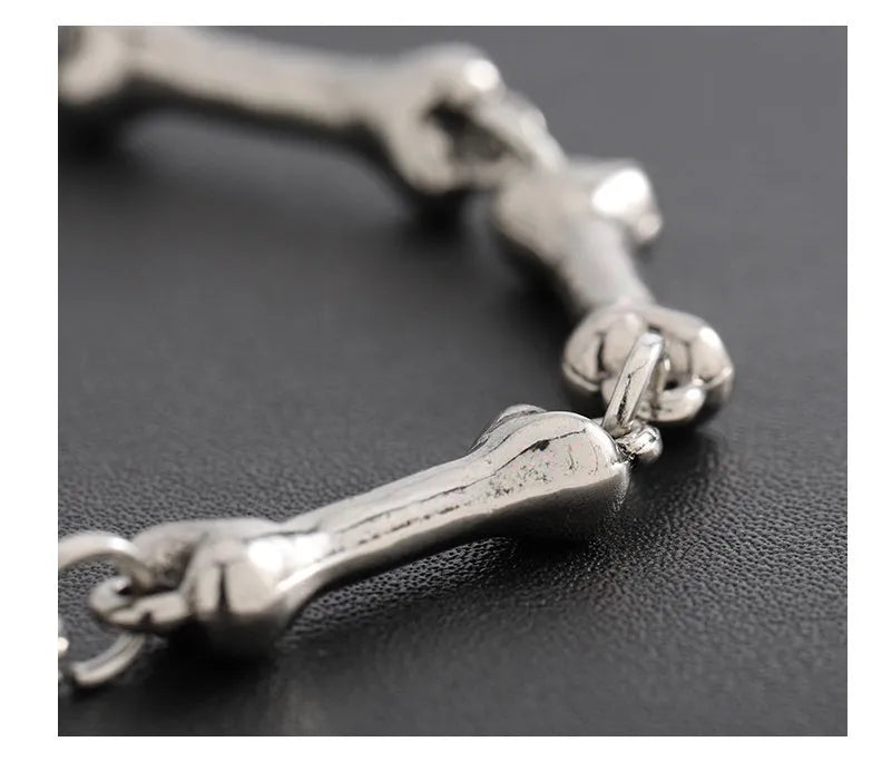 Silver alloy bone string bracelet with geometric bone shape, handmade, for men and women
