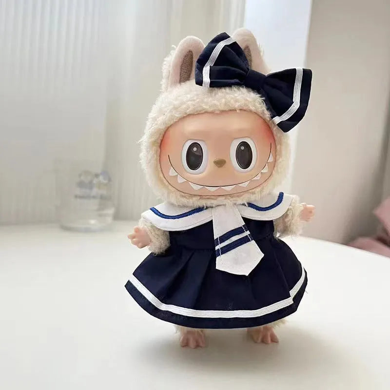 15cm doll clothes pendant in plush fabric, removable and washable, featuring a themed suit design for small dolls