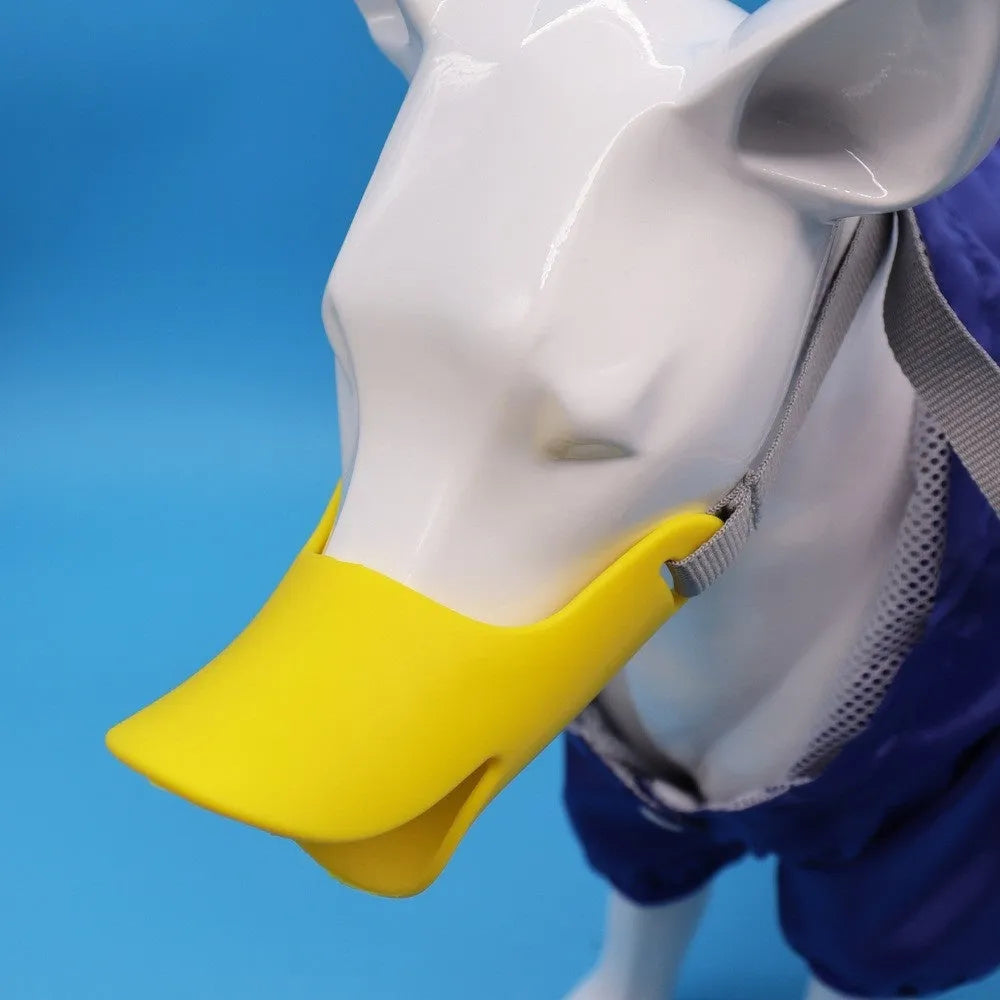 Dog mouth cover duckbilled silicone sleeve in yellow for small to medium dogs, sizes S M L