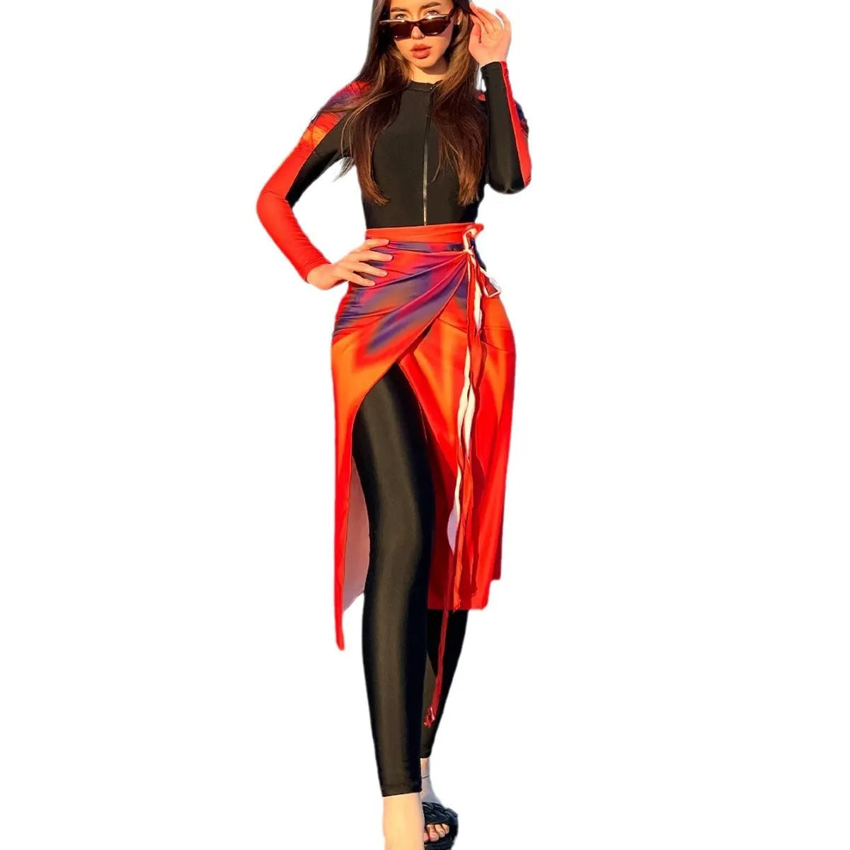 Women's conservative style beach swimsuit three-piece set in colour 427