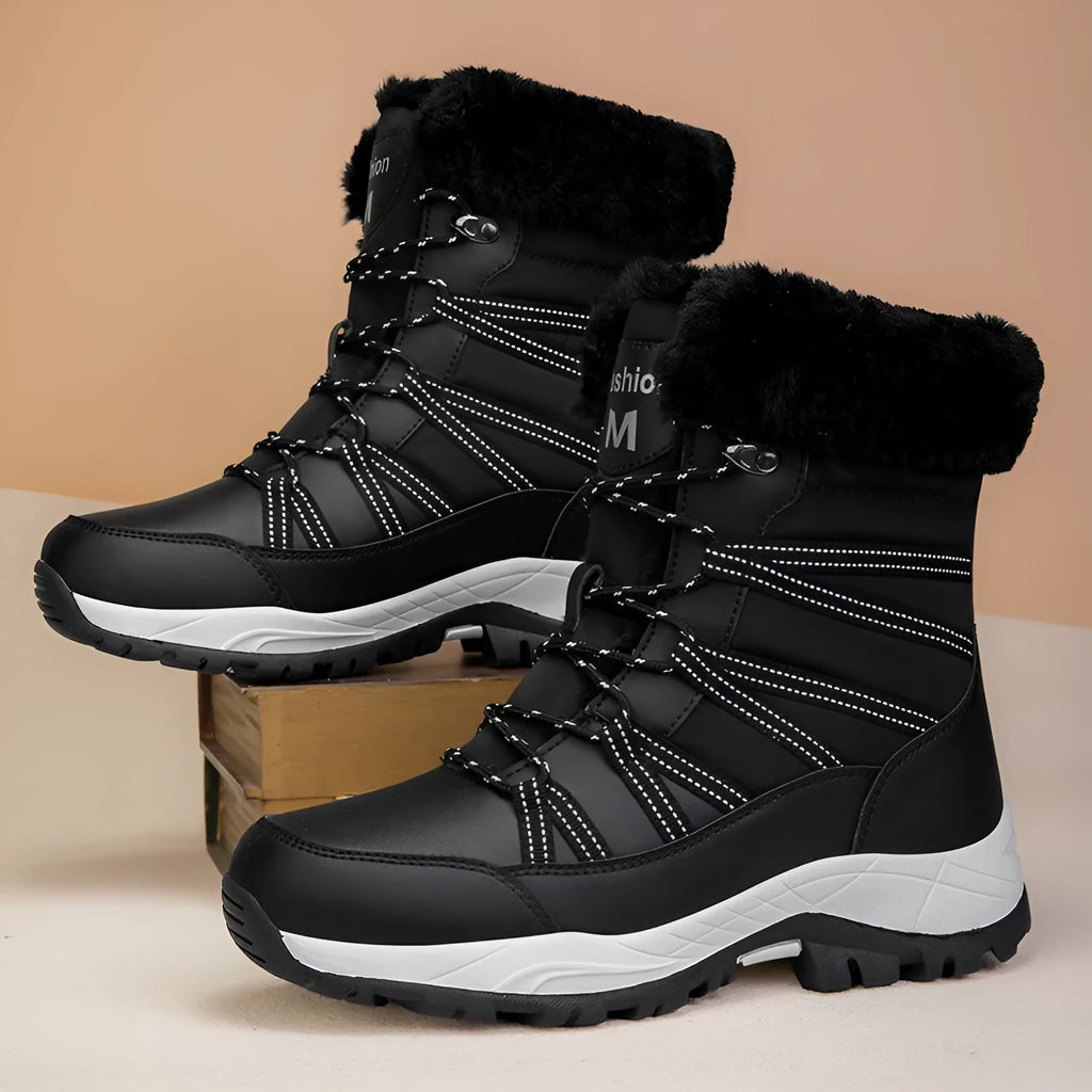 Women's winter fleece-lined mid-top boots in four colours with non-slip TPR sole