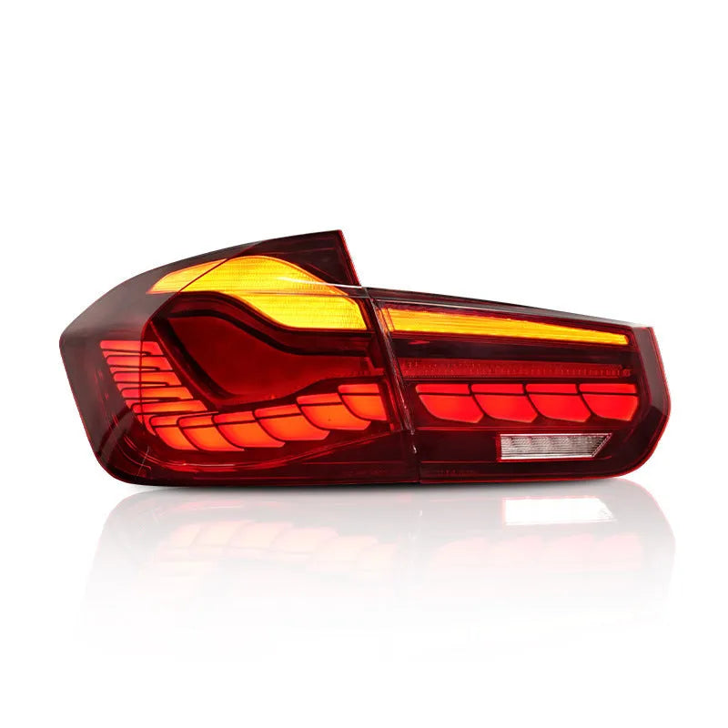 BMW 3 Series F30 F35 LED taillight assembly with red mirror cover, polycarbonate construction, size 540x400x240mm