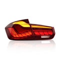 BMW 3 Series F30 F35 LED taillight assembly with red mirror cover, polycarbonate construction, size 540x400x240mm