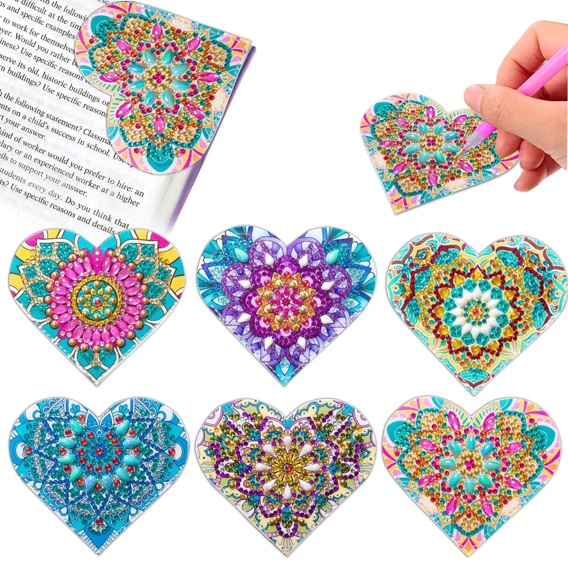 Six PU leather handmade bookmarks with crystal flower corners in modern simplicity design