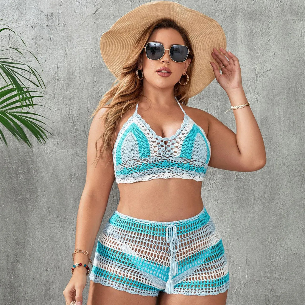 Women's blue hollow out strap swimsuit with briefs-style construction