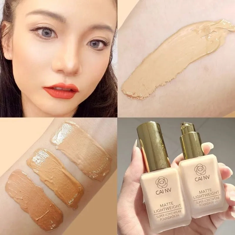 Wheat colour liquid foundation bottle with black leather blend agent for mixed skin types