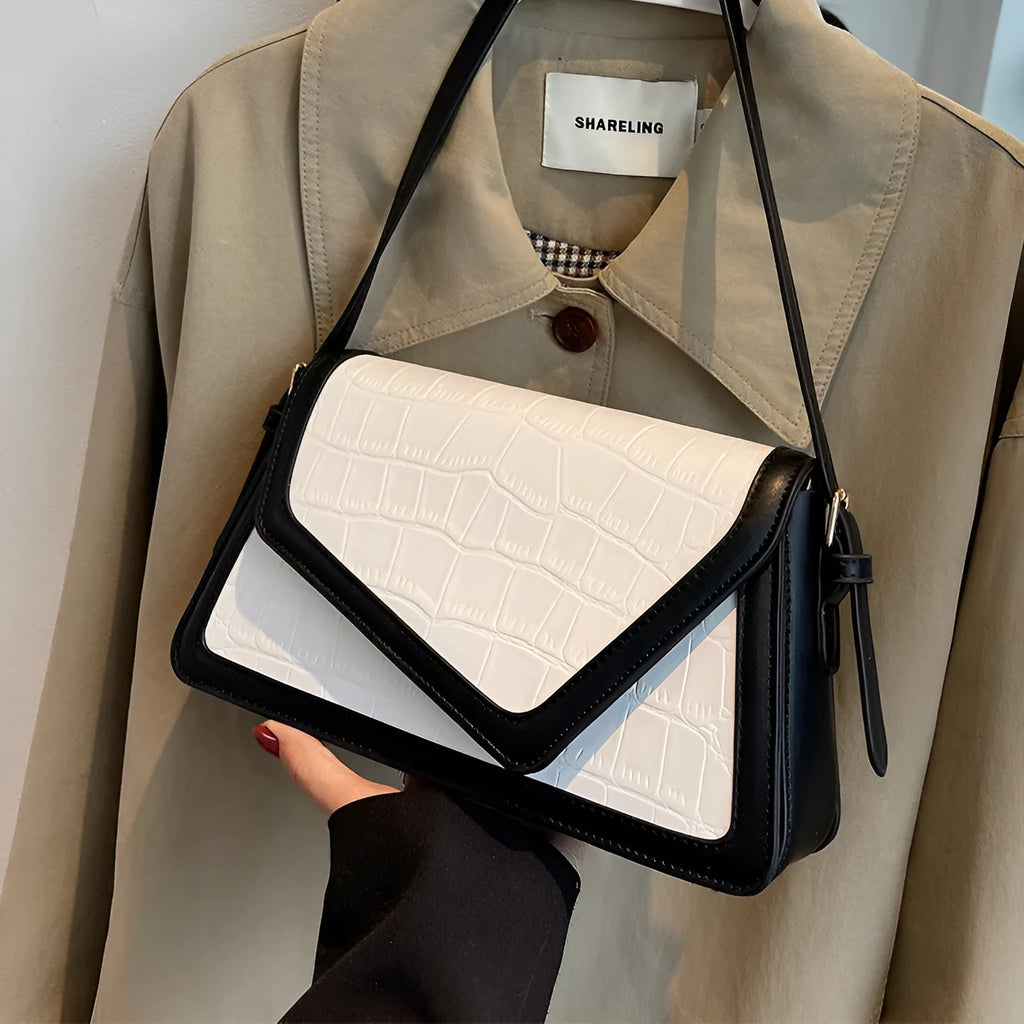 Stone pattern square shoulder bag in PU material with urban simplicity style and one-shoulder design