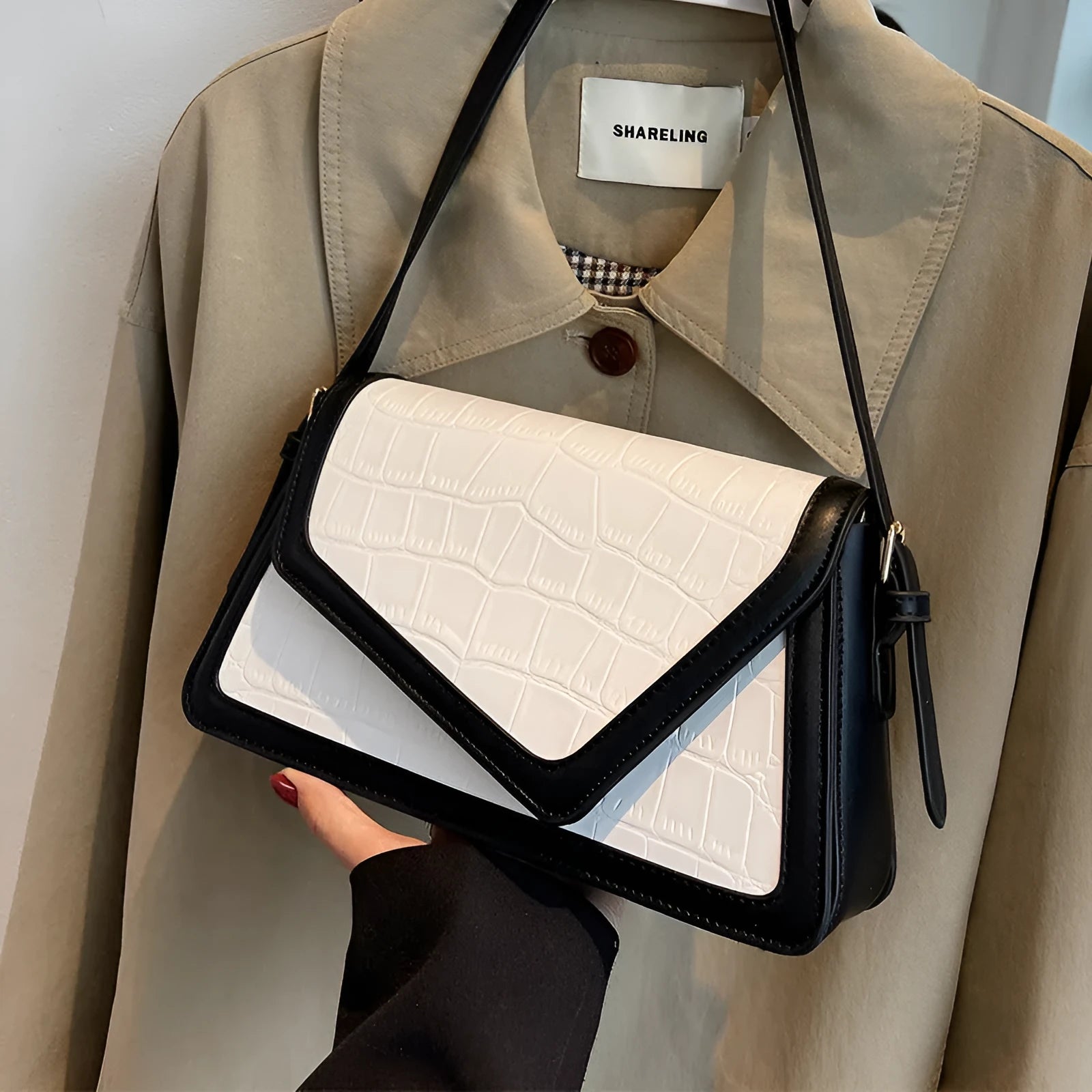 Stone pattern square shoulder bag in PU material with urban simplicity style and one-shoulder design