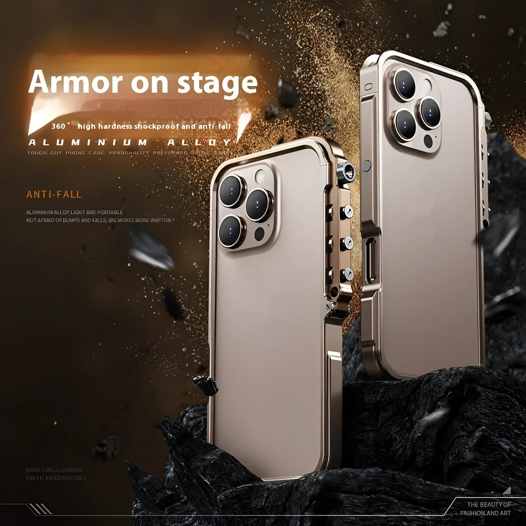 Metal anti-fall phone case with aluminium alloy frame for Apple 15PRO MAX in border style, black and red colour