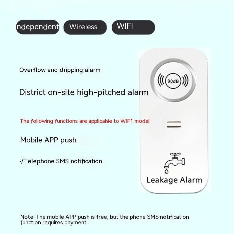 Independent overflow sensor alarm unit for water detection in warehouses and homes.