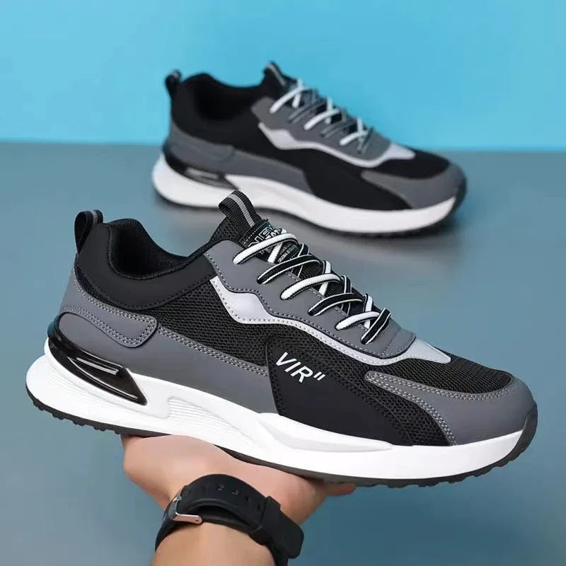 Men's fashionable color-blocked mesh sneakers with breathable design and comfortable features